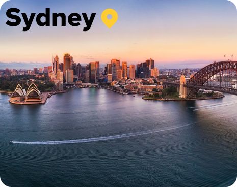 Cityscape of Sydney harbor and bridge at sunset Sydney Australia 